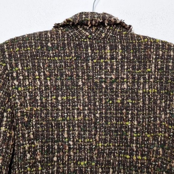 J. Jill Brown Preppy Corpcore Wool Blend Nubby Tweed Fringe Blazer Jacket Size 6 - Picture 8 of 12